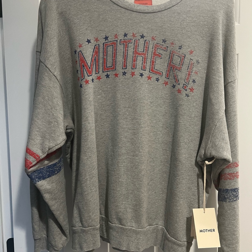 MOTHER Gray Sweatshirt with Red and Blue Accents